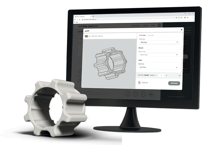 FDM 3d printed part with a onscreen design of the the part